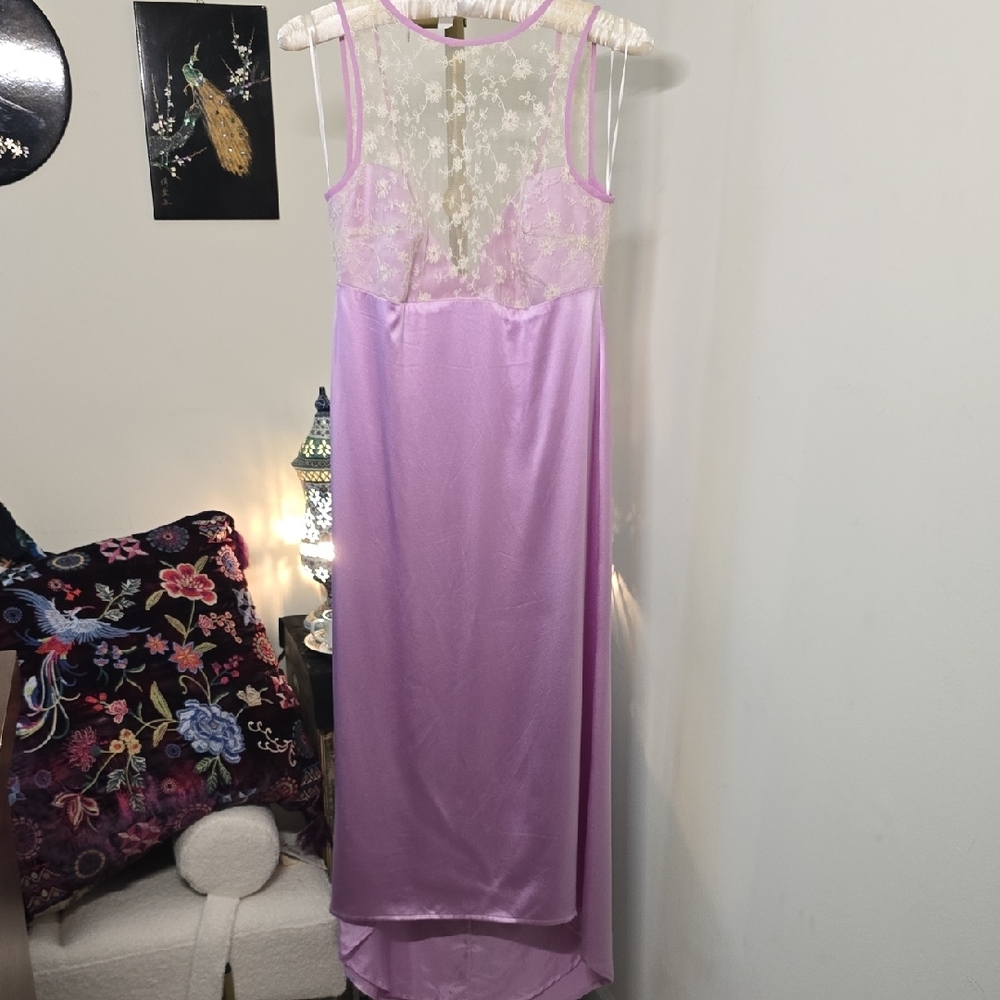 Lilac Sleeveless Gown With Train And Lace Overlay